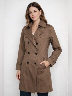 Uniqlo Trench Coat Brown Taupe Double Breasted Belted Size M Neutral Classic